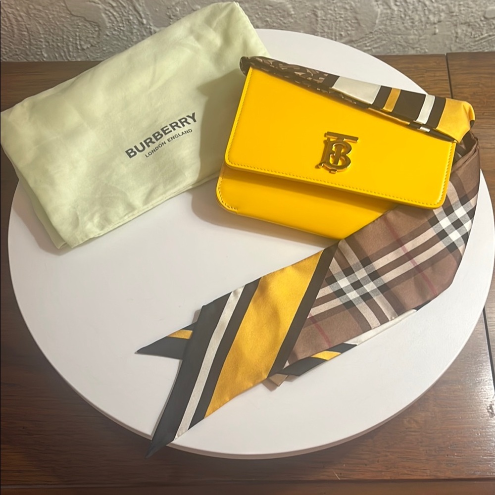 Burberry Yellow Leather Crossbody Bag with Scarf